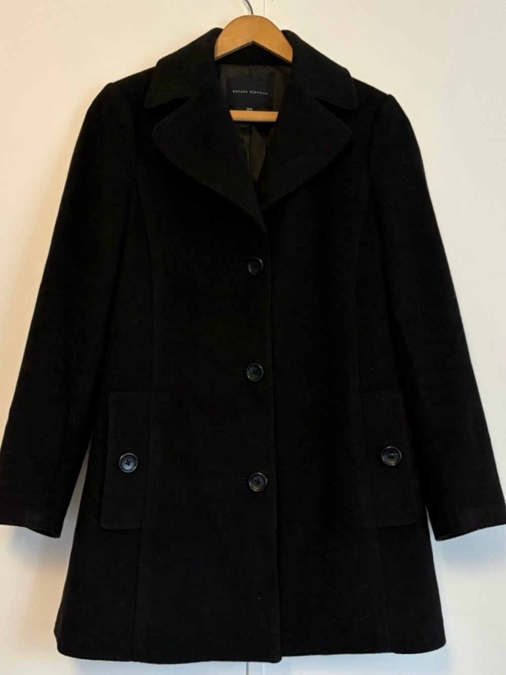 Banana Republic Classic Women's Black Wool Blend Single-Breasted Coat M